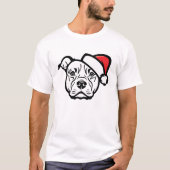 サンタパウズ: クリスマス帽子のアムスタッフ犬 Tシャツ (正面)