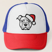 サンタパウズ：フェスティブハットをかぶったアメリカンスタフォードシャーテリア キャップ (正面)