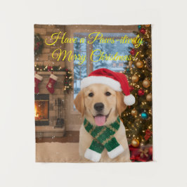 サンタパウズ レトリバー クリスマスタペストリー ウォールアート タペストリー