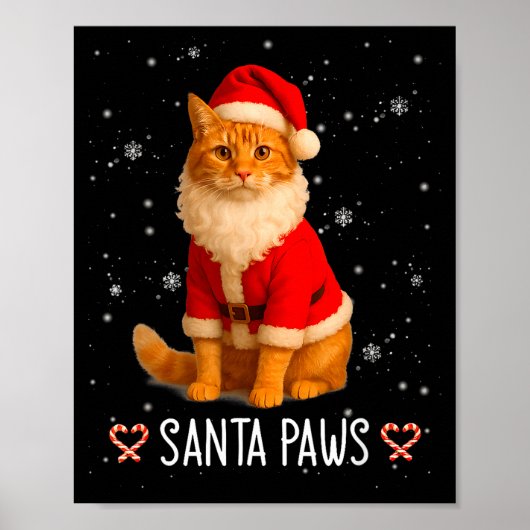 サンタパウズ 面白い オレンジタビー猫 クリスマス ホリデー ポスター (正面)