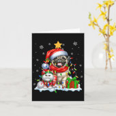 サンタパグと小妖精や小人猫クリスマスライトオーナーキッズ カード (黄色い花)