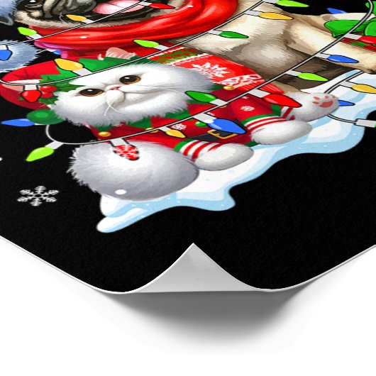 サンタパグと小妖精や小人猫クリスマスライトオーナーキッズ ポスター (角)