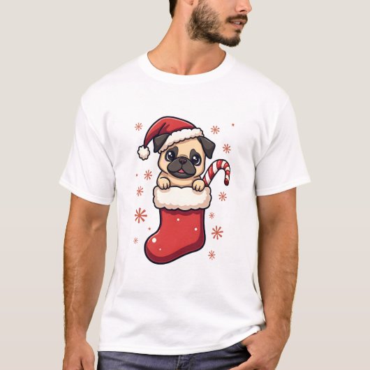 サンタパグの喜び Tシャツ (正面)