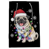 サンタパグクリスマスライトクリスマスドッグ恋人 ミディアムペーパーバッグ (正面)