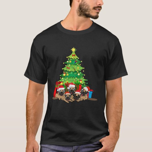 サンタパグドグクリスマスプメリーグマスクリスマスツリーリグ Tシャツ (正面)