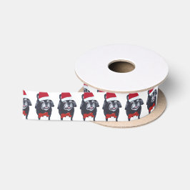 サンタパグドッグレッドボウクリスマスリボン サテンリボン
