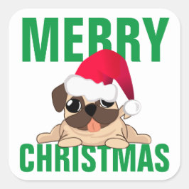 サンタパグ犬のクリスマスラベル スクエアシール