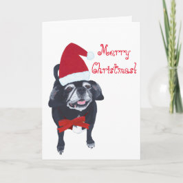 サンタパグ犬絵画のメリークリスマスカード シーズンカード
