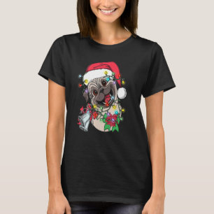 サンタパグ クリスマスツリーライト パジャマ犬 Xmas マ Tシャツ