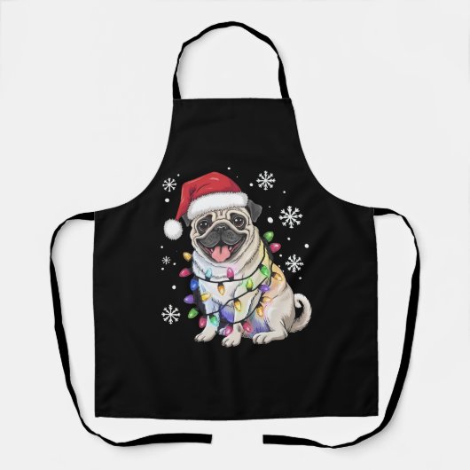 サンタパグ クリスマス ライト イヌ好き プレゼント エプロン (正面)