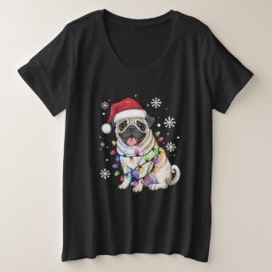 サンタパグ クリスマス ライト イヌ好き プレゼント プラスサイズTシャツ