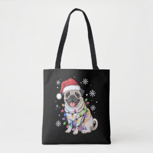 サンタパグ クリスマス ライト Xmas ドッグ ラバー トートバッグ