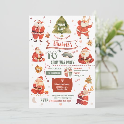 サンタパジャマパーティー誕生日招待状 招待状 (スタンド正面)