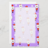 サンタパターン。紫色のクリスマスパターン。 便箋 (正面/裏面)