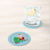 サンタパッティングスタークリスマスツリー20xx追加文字 ラウンドペーパーコースター (インサイチュ)