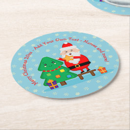 サンタパッティングスタークリスマスツリー20xx追加文字 ラウンドペーパーコースター