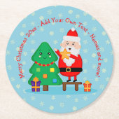 サンタパッティングスタークリスマスツリー20xx追加文字 ラウンドペーパーコースター (正面)