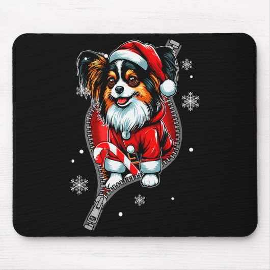 サンタパピヨン+外出+クリスマス+犬の飼い主+家族 マウスパッド (正面)