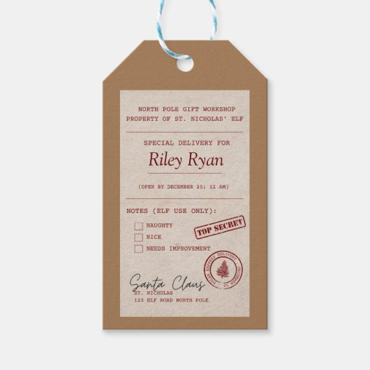 サンタパーソナライズされたからのギフトラベル ギフトタグ (正面)