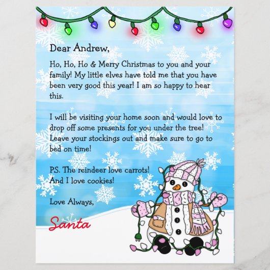 サンタパーソナライズされたからの手紙+カラーリングページ (正面)