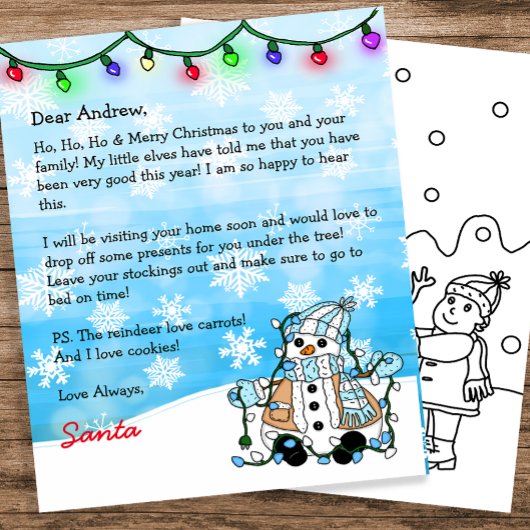 サンタパーソナライズされたからの手紙+カラーリングページ