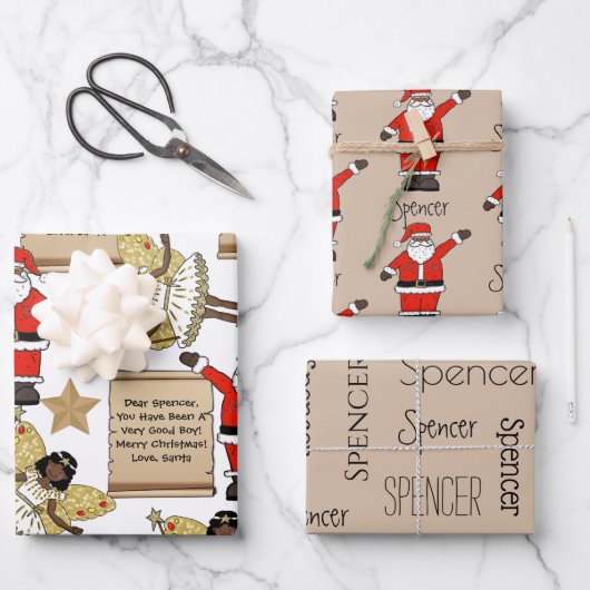 サンタパーソナライズされたからの手紙/贈り物 ラッピングペーパーシート (正面)