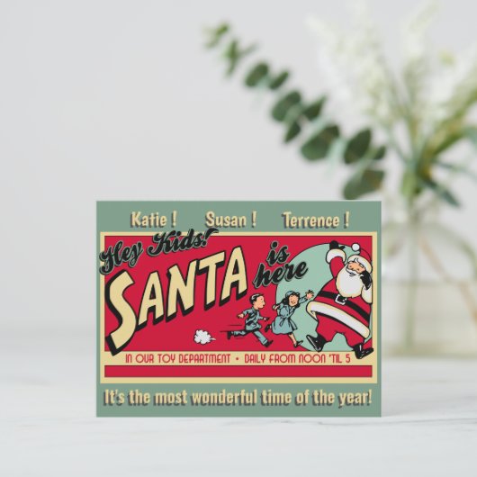 サンタパーソナライズされたがクリスマスに来た ポストカード (スタンド正面)