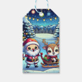 サンタパーソナライズされたとトナカイのクリスマス ギフトタグ (正面)