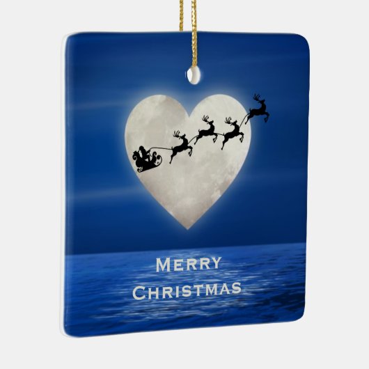 サンタパーソナライズされたとハートムーンビーチクリスマス セラミックオーナメント (右)