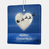 サンタパーソナライズされたとハートムーンビーチクリスマス セラミックオーナメント (左)