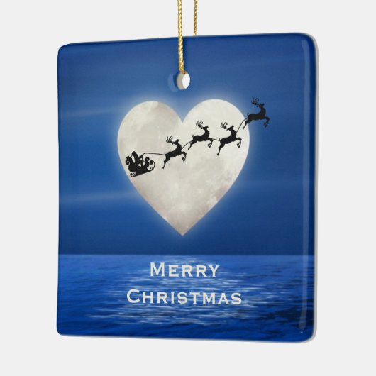 サンタパーソナライズされたとハートムーンビーチクリスマス セラミックオーナメント (左)
