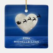 サンタパーソナライズされたとハートムーンビーチクリスマス セラミックオーナメント (裏面)