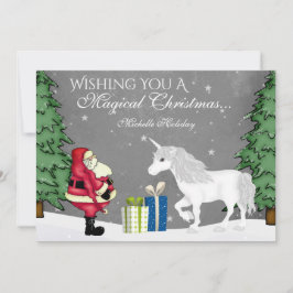 サンタパーソナライズされたとユニコーンクリスマスフラット シーズンカード
