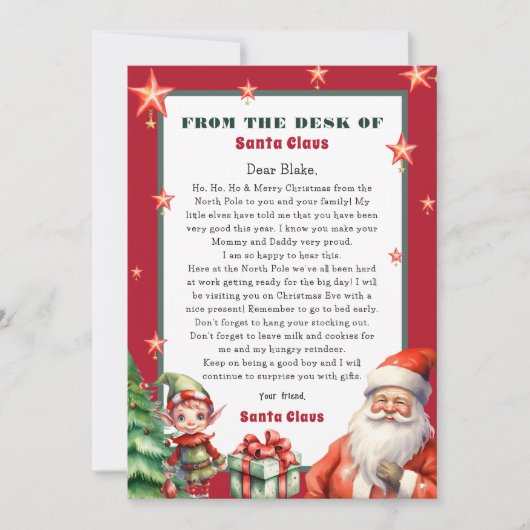 サンタパーソナライズされたと小妖精や小人からの手紙 招待状 (正面)