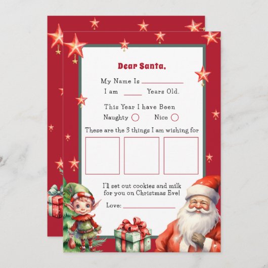 サンタパーソナライズされたと小妖精や小人の手紙 招待状 (正面/裏面)