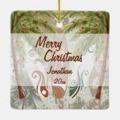 サンタパーソナライズされたアンドサーフボードビーチクリスマス セラミックオーナメント (裏面)