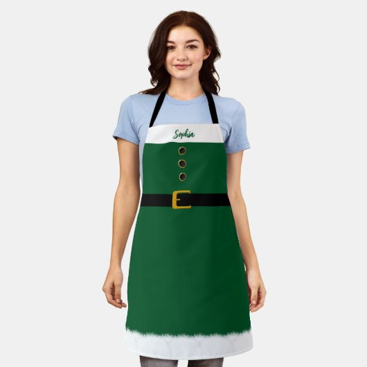 サンタパーソナライズされたエプロン – クリスマス – エメラルドグリーン –  エプロン (着用した状態)
