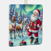 サンタパーソナライズされたカーリングとトナカイ セラミックオーナメント (右)
