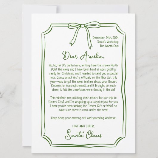 サンタパーソナライズされたキッズクリスマスからの可愛い手紙 シーズンカード (正面)