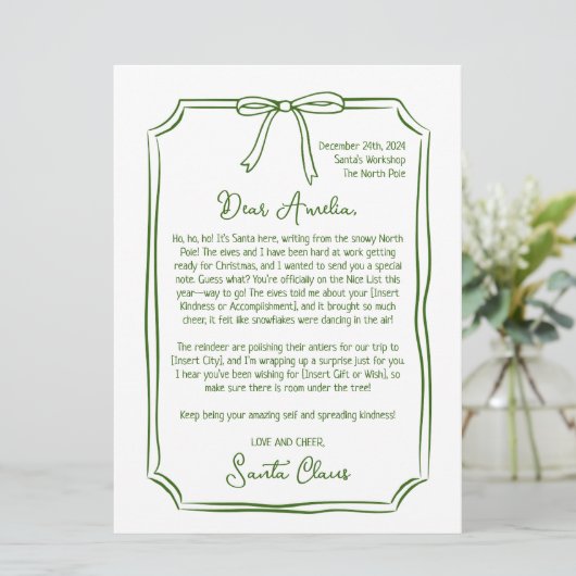 サンタパーソナライズされたキッズクリスマスからの可愛い手紙 シーズンカード (スタンド正面)