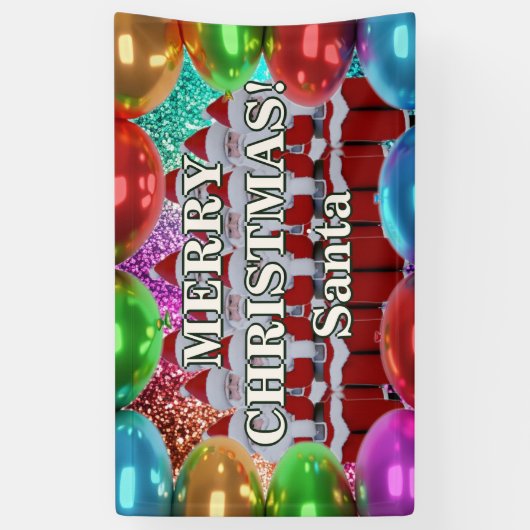 サンタパーソナライズされたキャラクター誕生日バナー 横断幕 (縦)