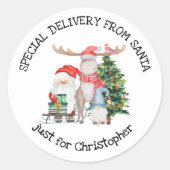 サンタパーソナライズされたキュートからの特別配達 ラウンドシール (正面)