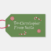 サンタパーソナライズされたクリスマスキャンディグリーンからの贈り物 ギフトタグ (裏面横)