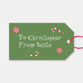 サンタパーソナライズされたクリスマスキャンディグリーンからの贈り物 ギフトタグ