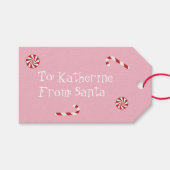 サンタパーソナライズされたクリスマスキャンディピンクからの贈り物 ギフトタグ (正面(横))