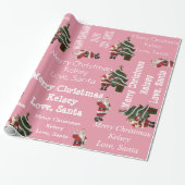 サンタパーソナライズされたクリスマスピンク ラッピングペーパー (アンロールド)