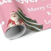 サンタパーソナライズされたクリスマスピンク ラッピングペーパー (ロールコーナー)