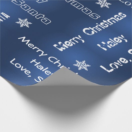 サンタパーソナライズされたクリスマスブルー ラッピングペーパー (角)