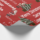 サンタパーソナライズされたクリスマスレッド ラッピングペーパー (角)