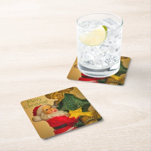サンタパーソナライズされたクロースからのクリスマスの挨拶 スクエアペーパーコースター (インサイチュ)